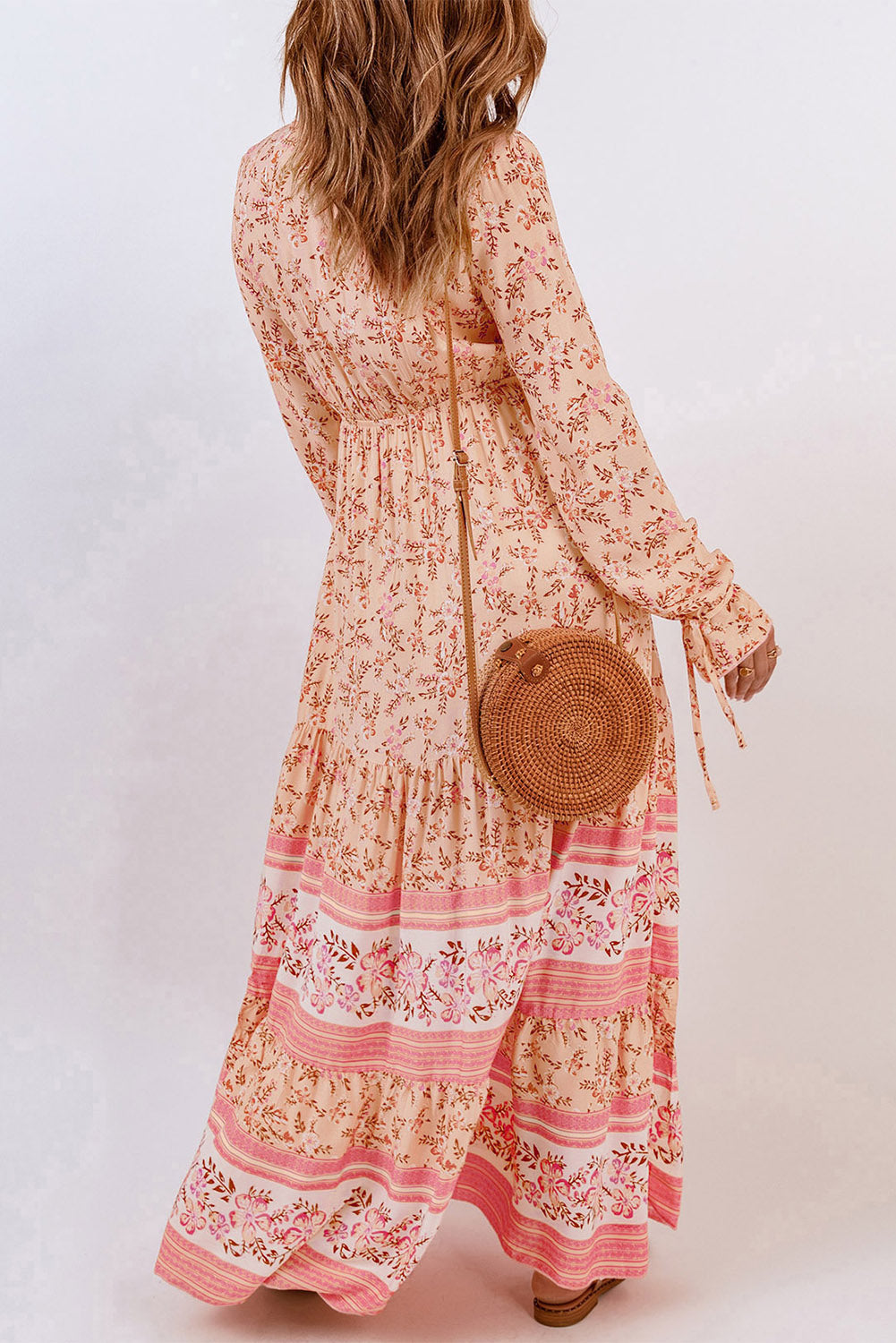 Bohemian Lace-Up Long Sleeve Maxi Dress [Spirit and Rebel]   