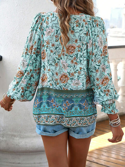 Bohemian Tie Neck Lantern Sleeve Blouse [Spirit and Rebel]   