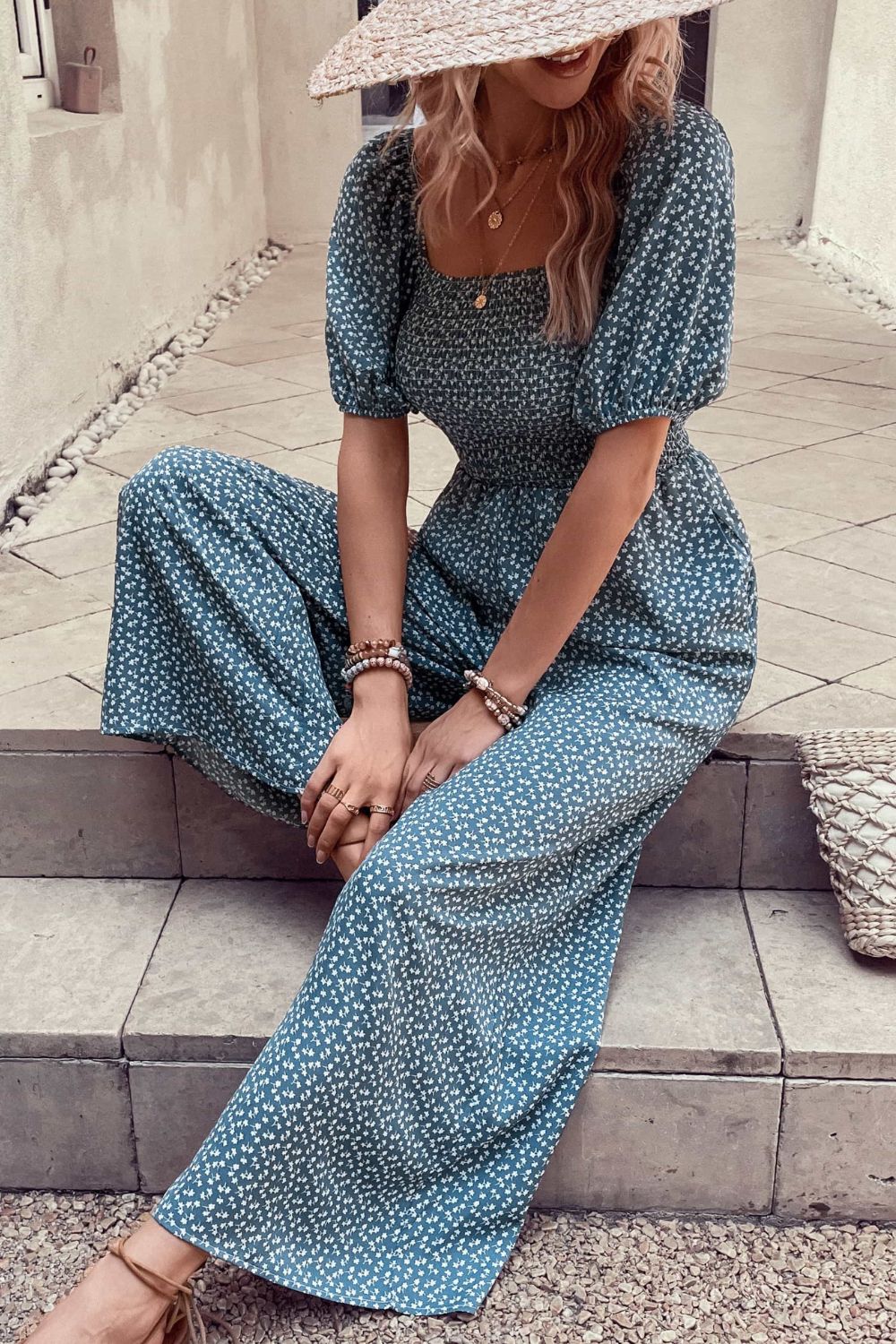 Boho Life Printed Square Neck Jumpsuit with Pockets [Spirit and Rebel]   