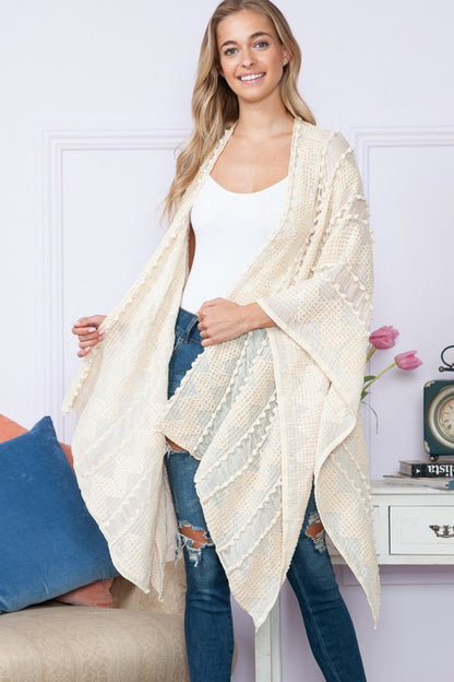 Justin Taylor Pom-Pom Asymmetrical Poncho Boho Cardigan [Spirit and Rebel]   