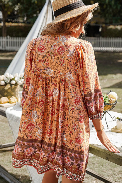 Bohemian Tie Neck Balloon Sleeve Dress [Spirit and Rebel]   