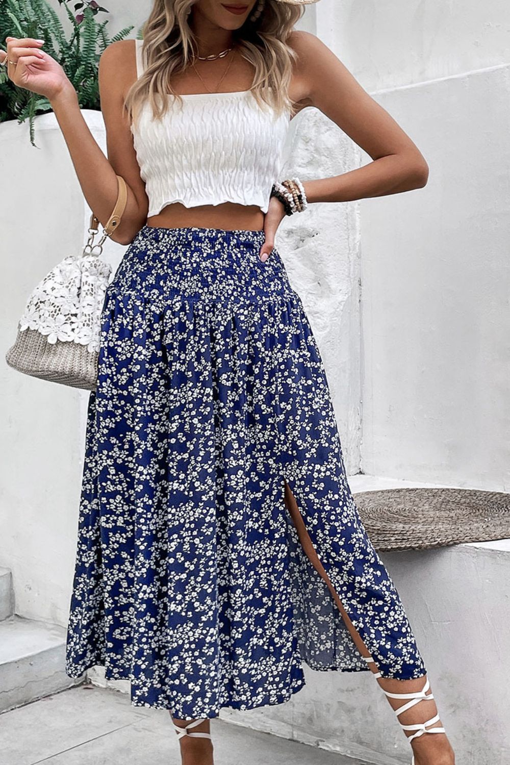 Ditsy Floral Slit High Waist Boho Skirt [Spirit and Rebel]   