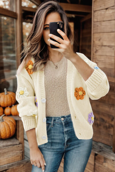 Boho Chic  Flower Button Up Long Sleeve Cardigan [Spirit and Rebel]   