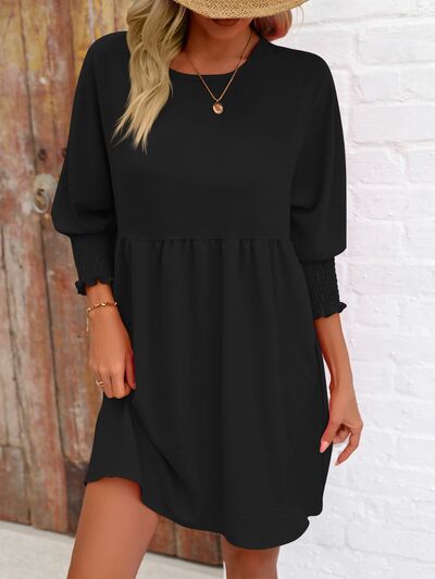 Round Neck Lantern Sleeve Mini Dress [Spirit and Rebel]   