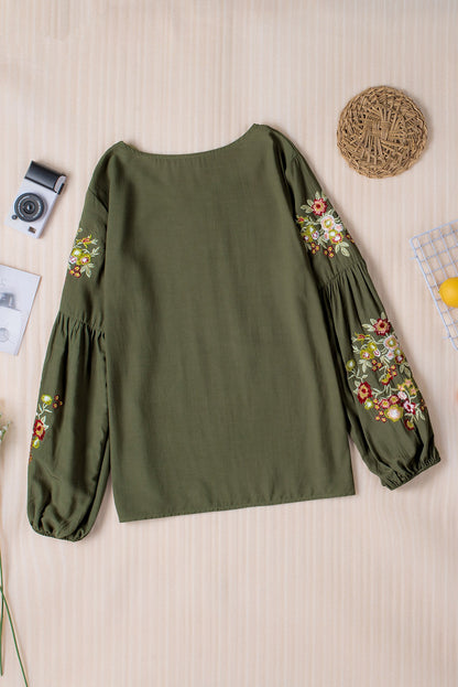 Embroidered Round Neck Balloon Sleeve T-Shirt [Spirit and Rebel]   