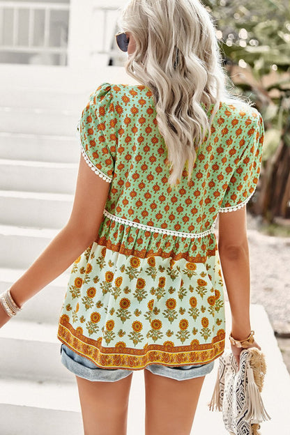 Bohemian Tie Neck Buttoned Blouse [Spirit and Rebel]   