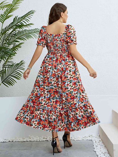 Plus Size Floral Smocked Square Neck Boho Dress [Spirit and Rebel]   