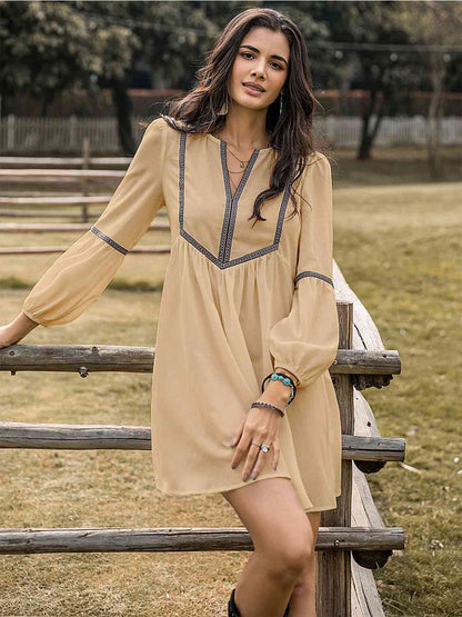 Notched Balloon Sleeve Mini Dress [Spirit and Rebel]   