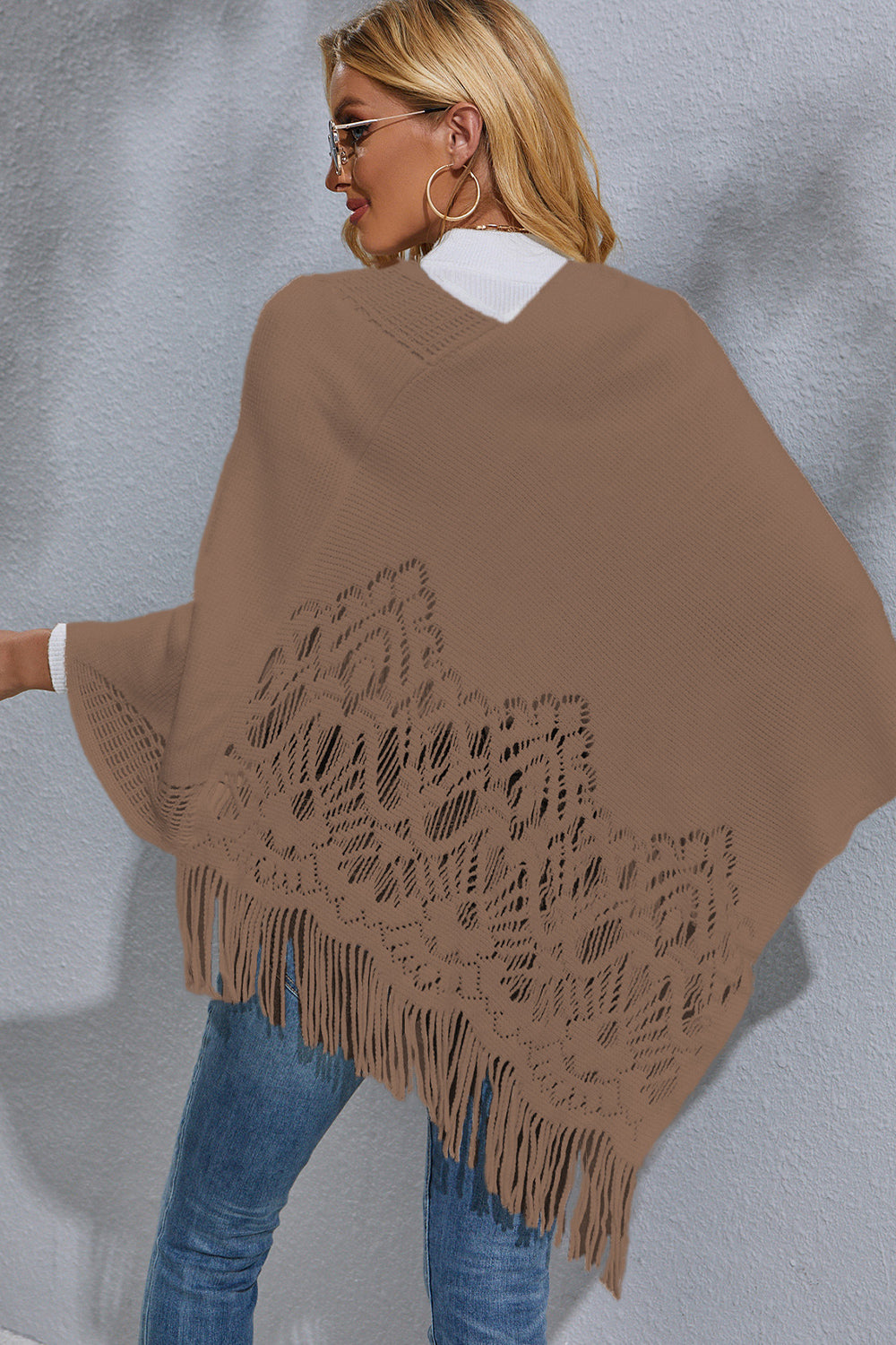 Round Neck Fringe Detail Poncho [Spirit and Rebel]   