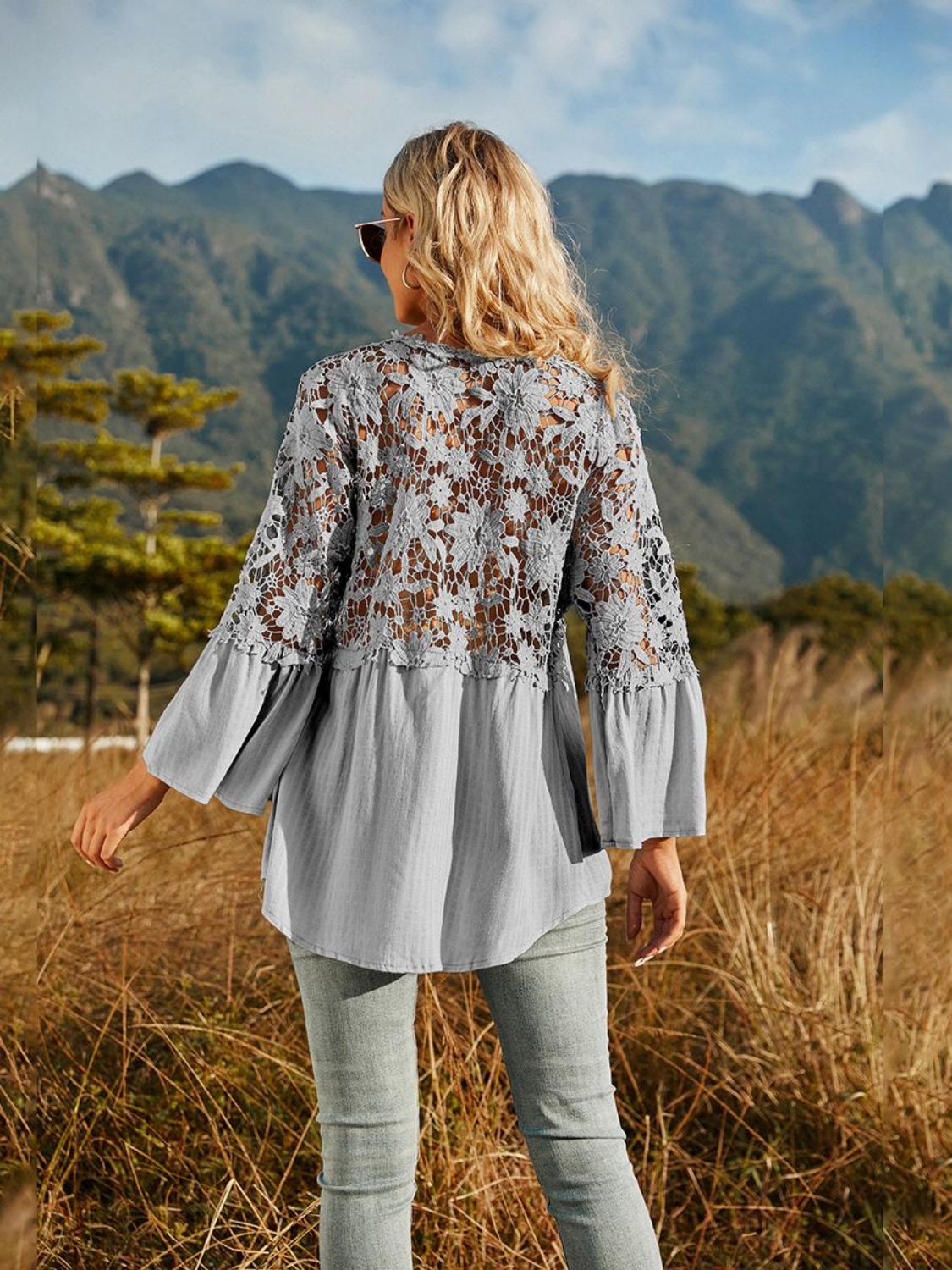 Spliced Lace Buttoned Blouse [Spirit and Rebel]   