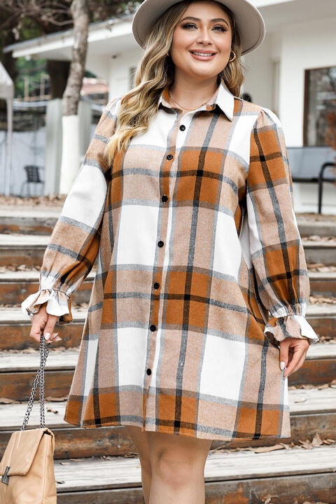 Plus Size Plaid Button Up Shirt Dress [Spirit and Rebel]   