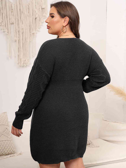 Plus Size Dropped Shoulder Long Sleeve Knit Mini Dress [Spirit and Rebel]   