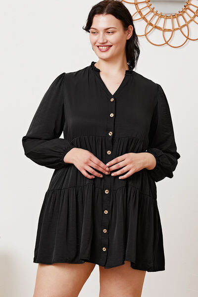 Ruffled Button Up Long Sleeve Tiered Plus Size Boho Shirt [Spirit and Rebel]   