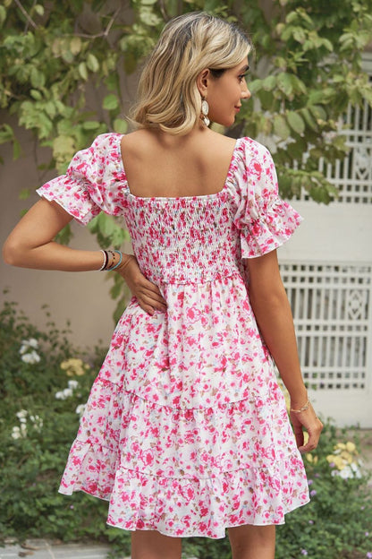 Printed Flounce Sleeve Smocked Boho Dress [Spirit and Rebel]   