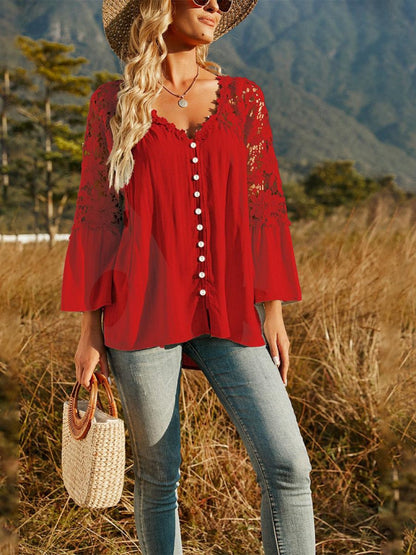 Spliced Lace Buttoned Blouse [Spirit and Rebel]   