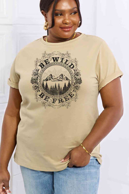 Simply Love Full Size BE WILD BE FREE Graphic Cotton T-Shirt [Spirit and Rebel] Taupe S 