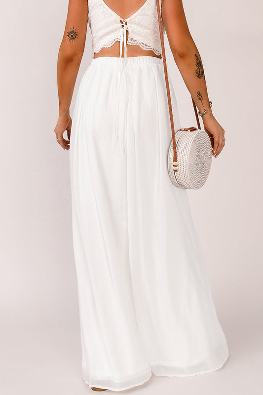 Elastic Waistband Split Boho White Maxi Skirt [Spirit and Rebel]   