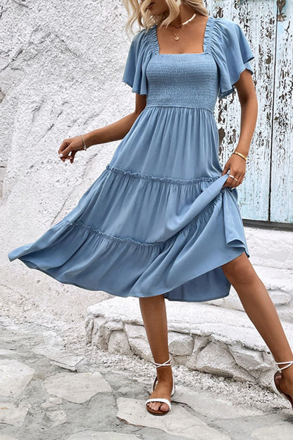 Smocked Square Neck Frill Trim Dress [Spirit and Rebel]   