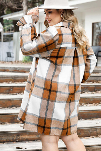 Plus Size Plaid Button Up Shirt Dress [Spirit and Rebel]   