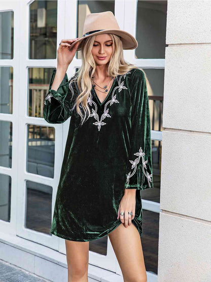 V-Neck Slit Sleeve Mini Dress [Spirit and Rebel]   