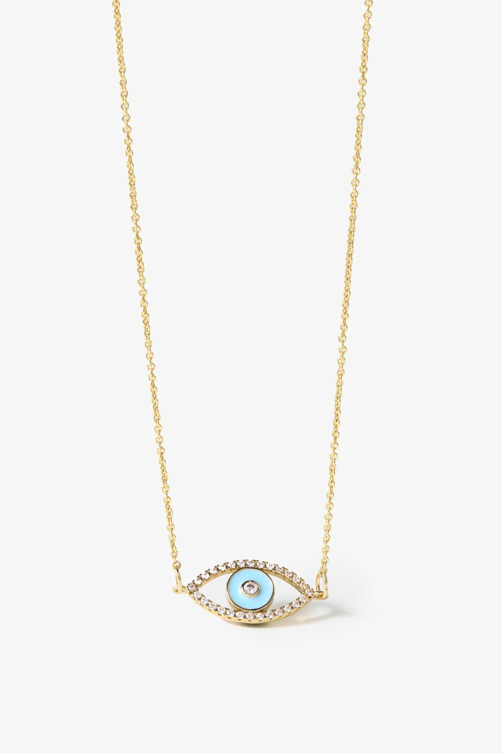 Evil Eye Pendant Gold Plated Chain Boho Necklace [Spirit and Rebel] Sky Blue One Size 