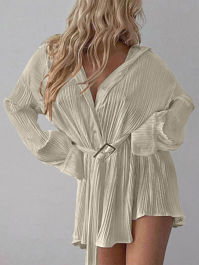 Button Up Dropped Shoulder Shirt Dress [Spirit and Rebel]   