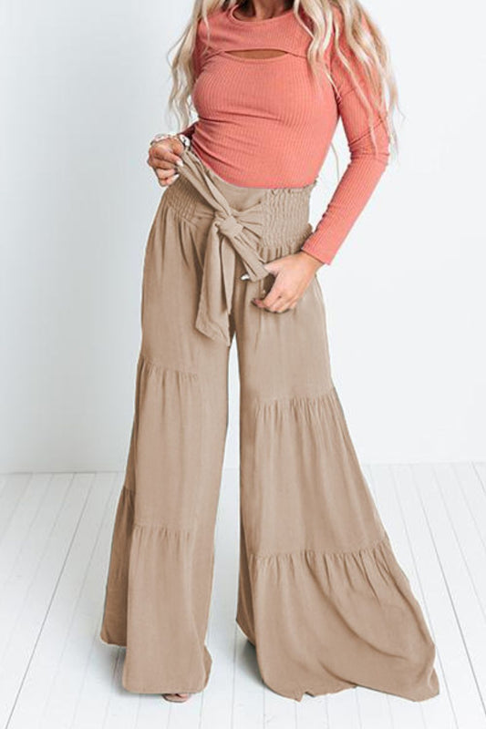 Tie Front Smocked Tiered Culottes Boho Pants [Spirit and Rebel]   