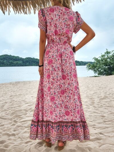 Boho Floral Slit V-Neck Maxi Dress [Spirit and Rebel]   