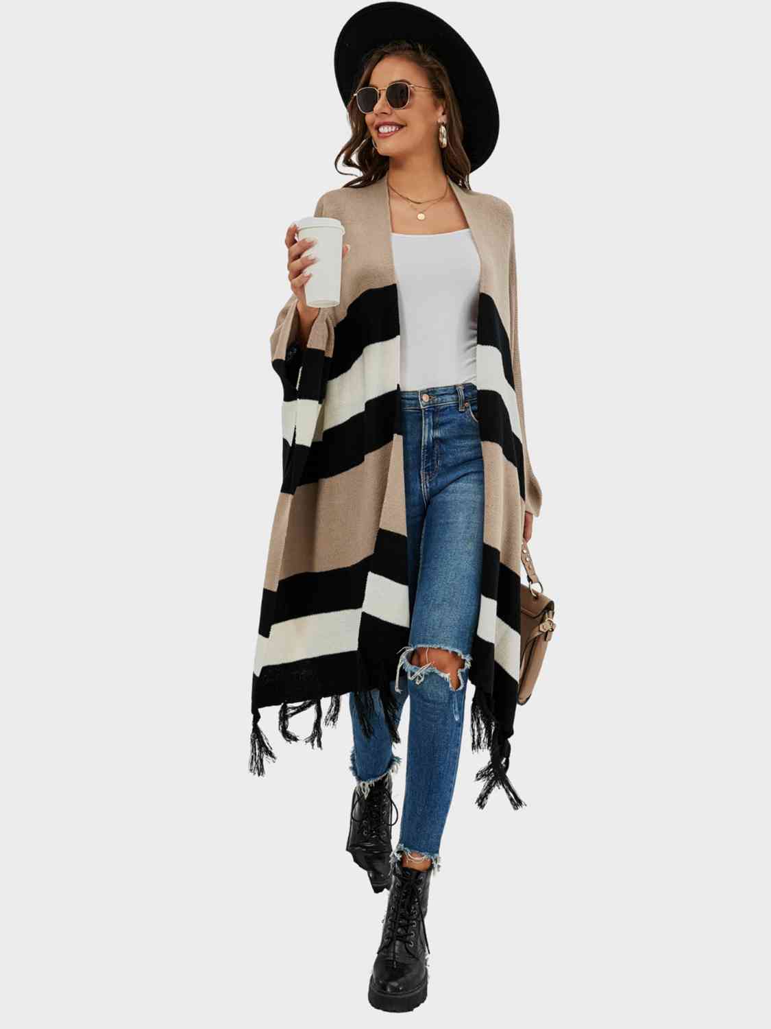 Striped Open Front Fringe Cardigan [Spirit and Rebel]   