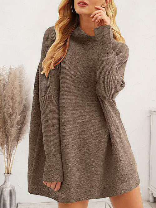 Round Neck Long Sleeve Sweater Dress [Spirit and Rebel] Taupe S 