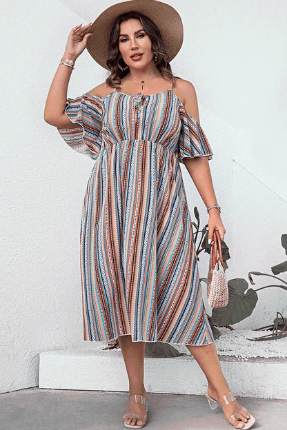 Plus Size Striped Cold-Shoulder Dress [Spirit and Rebel]   