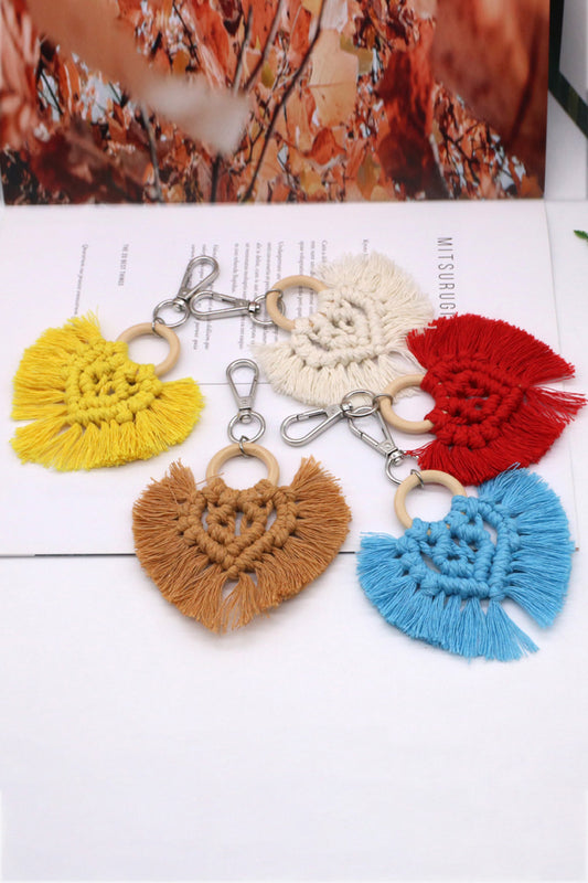 Boho Assorted 4-Pack Heart-Shaped Macrame Fringe Keychain [Spirit and Rebel]   