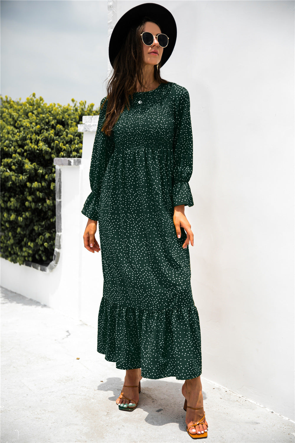 Printed Puff Sleeve Ruffle Boho Maxi Dress [Spirit and Rebel]   