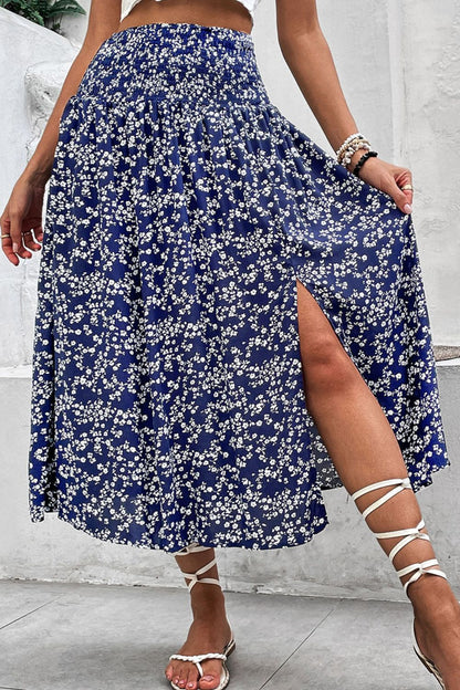 Ditsy Floral Slit High Waist Boho Skirt [Spirit and Rebel] Floral S 