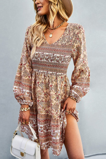 Boho Bohemian V-Neck Balloon Sleeve Dress [Spirit and Rebel]   