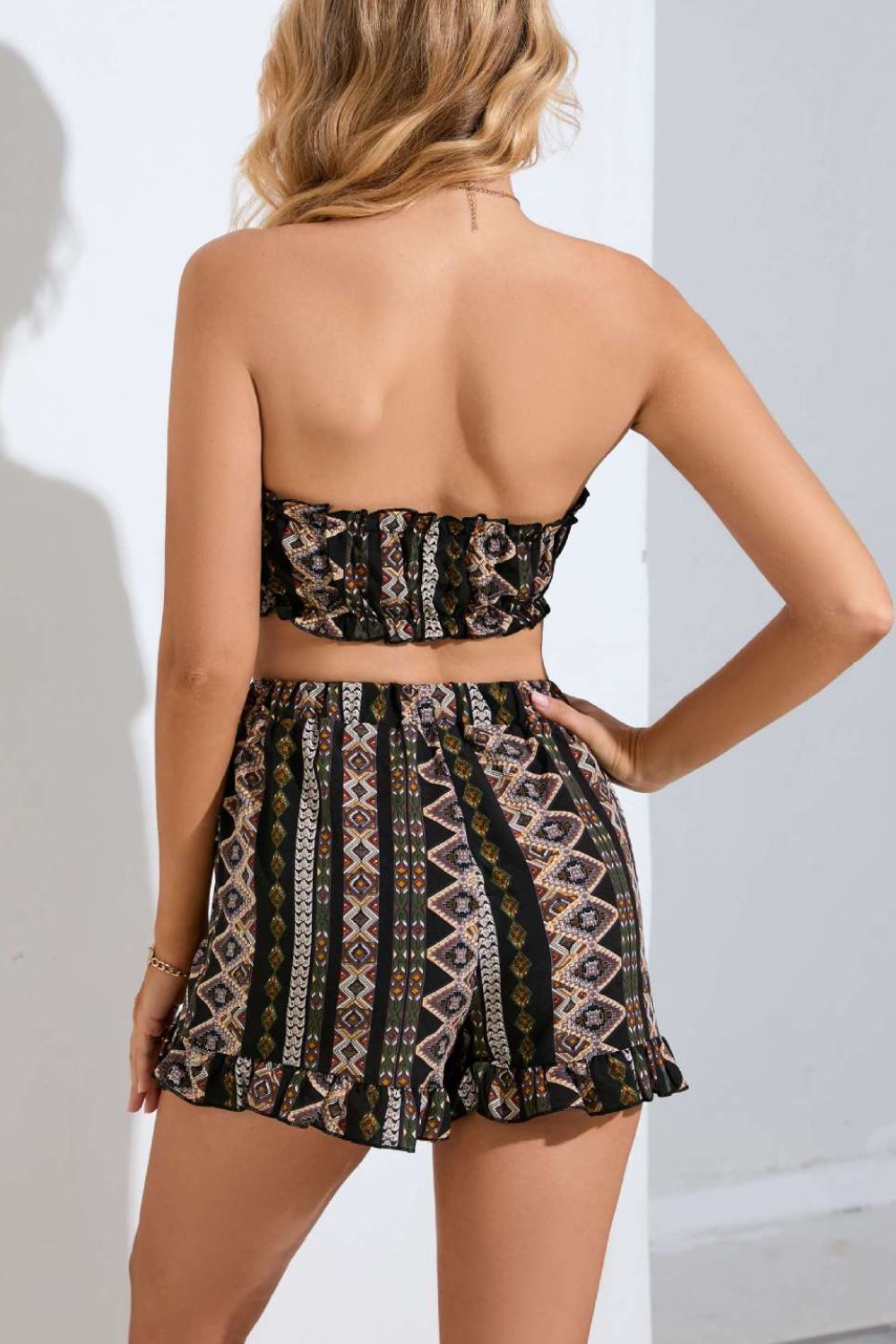 Printed Frill Trim Tube Top and Bohemian Shorts Set [Spirit and Rebel]   