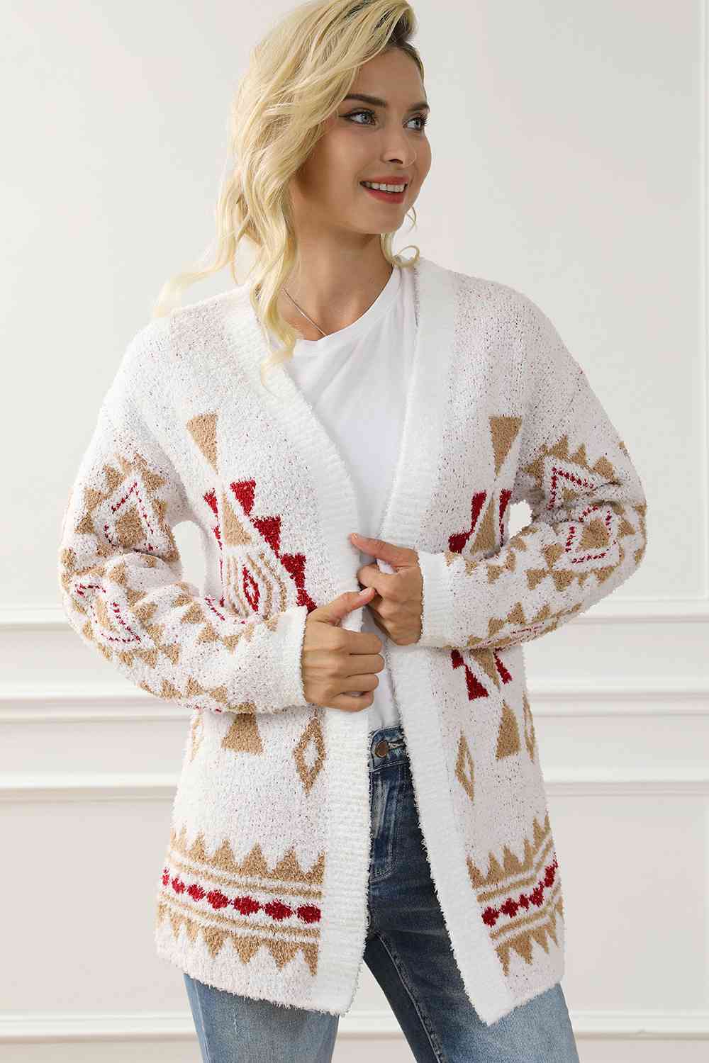 Geometric Open Front Long Sleeve Cardigan [Spirit and Rebel]   