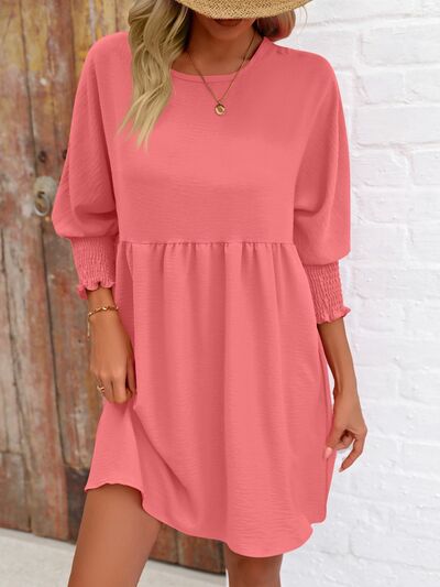 Round Neck Lantern Sleeve Mini Dress [Spirit and Rebel]   