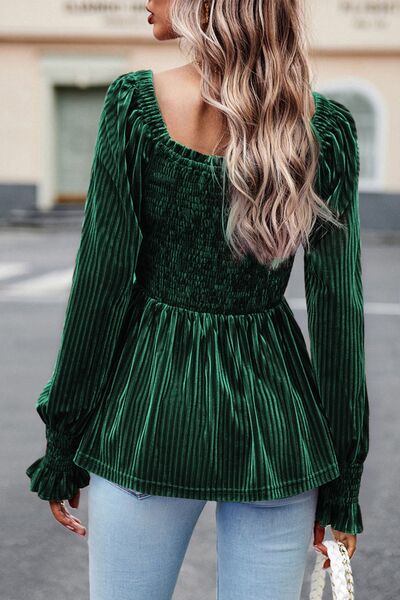 Boho Chic  Smocked Ribbed Velvet Babydoll Top [Spirit and Rebel]   