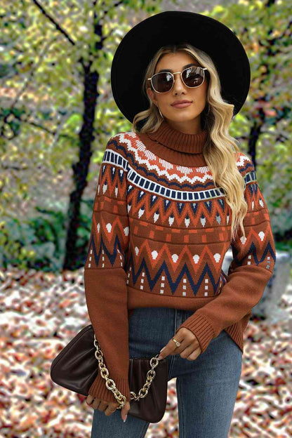 Geometric Turtleneck Long Sleeve Sweater [Spirit and Rebel]   