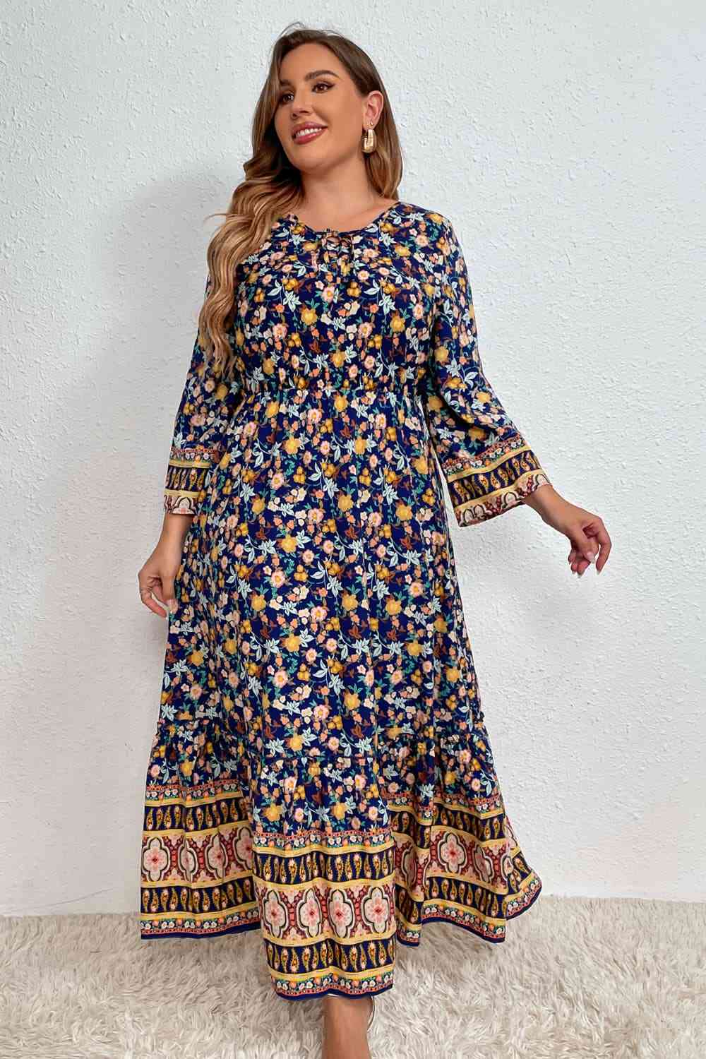 Plus Size Bohemian Round Neck Maxi Dress [Spirit and Rebel]   