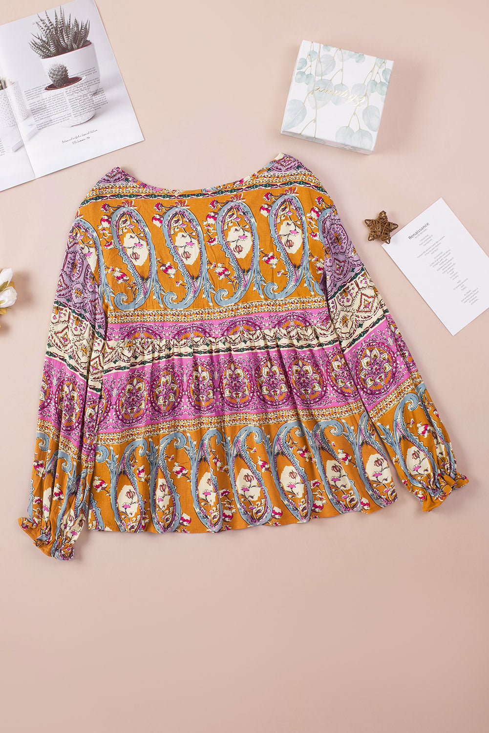 Boho Bohemian Long Flounce Sleeve V-Neck Blouse [Spirit and Rebel]   