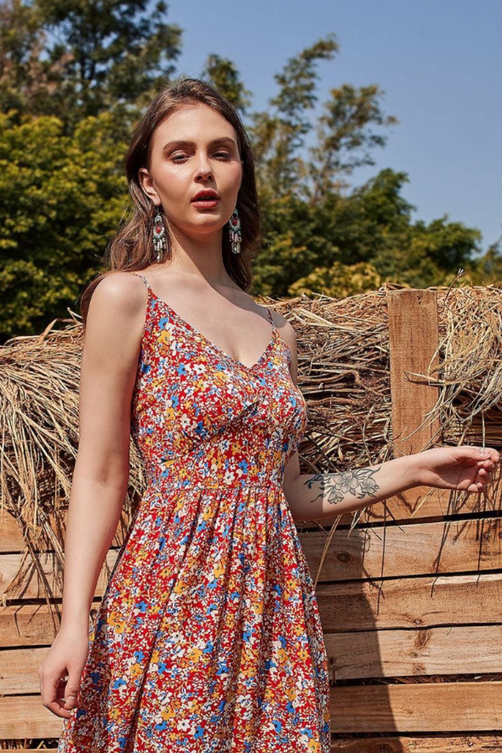 Ditsy Floral Spaghetti Strap Boho Maxi Dress [Spirit and Rebel]   