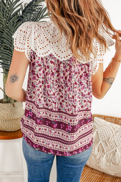 Floral Tassel Tie Eyelet Boho Blouse [Spirit and Rebel]   