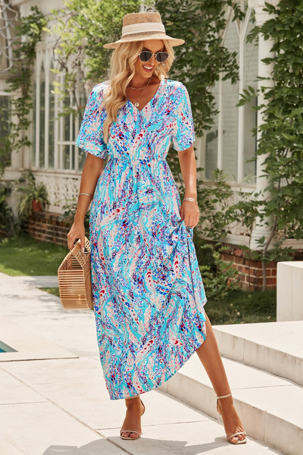 Multicolored V-Neck Boho Maxi Dress [Spirit and Rebel]   