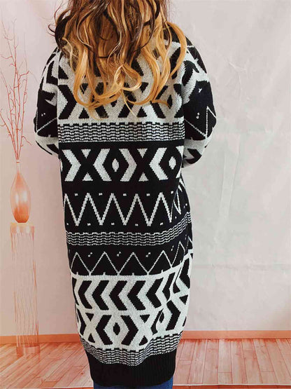 Geometric Button Front Longline Cardigan [Spirit and Rebel]   