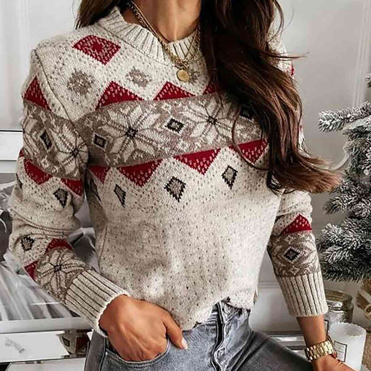 Snowflake Round Neck Sweater [Spirit and Rebel]   