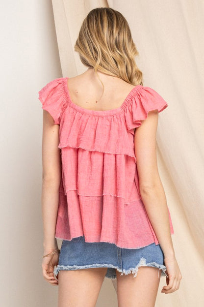 ODDI Plus Size Buttoned Ruffled Boho Top [Spirit and Rebel]   