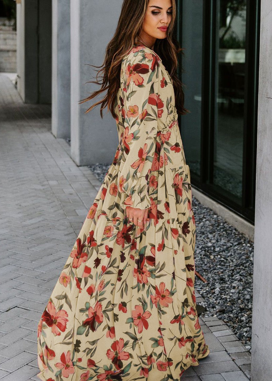 Bohemian Floral Frill Trim Tiered Maxi Dress [Spirit and Rebel]   