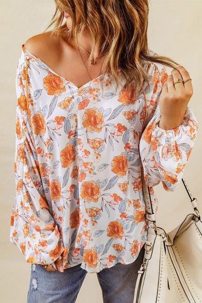 Floral Tie Neck Balloon Sleeve Blouse [Spirit and Rebel]   